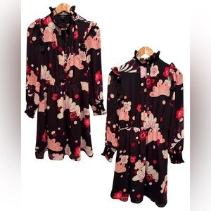 Ann Taylor Black and Pink Ruffle Neck Dress